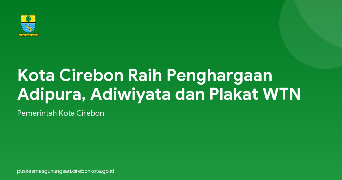 Kota Cirebon Raih Penghargaan Adipura, Adiwiyata dan Plakat WTN
