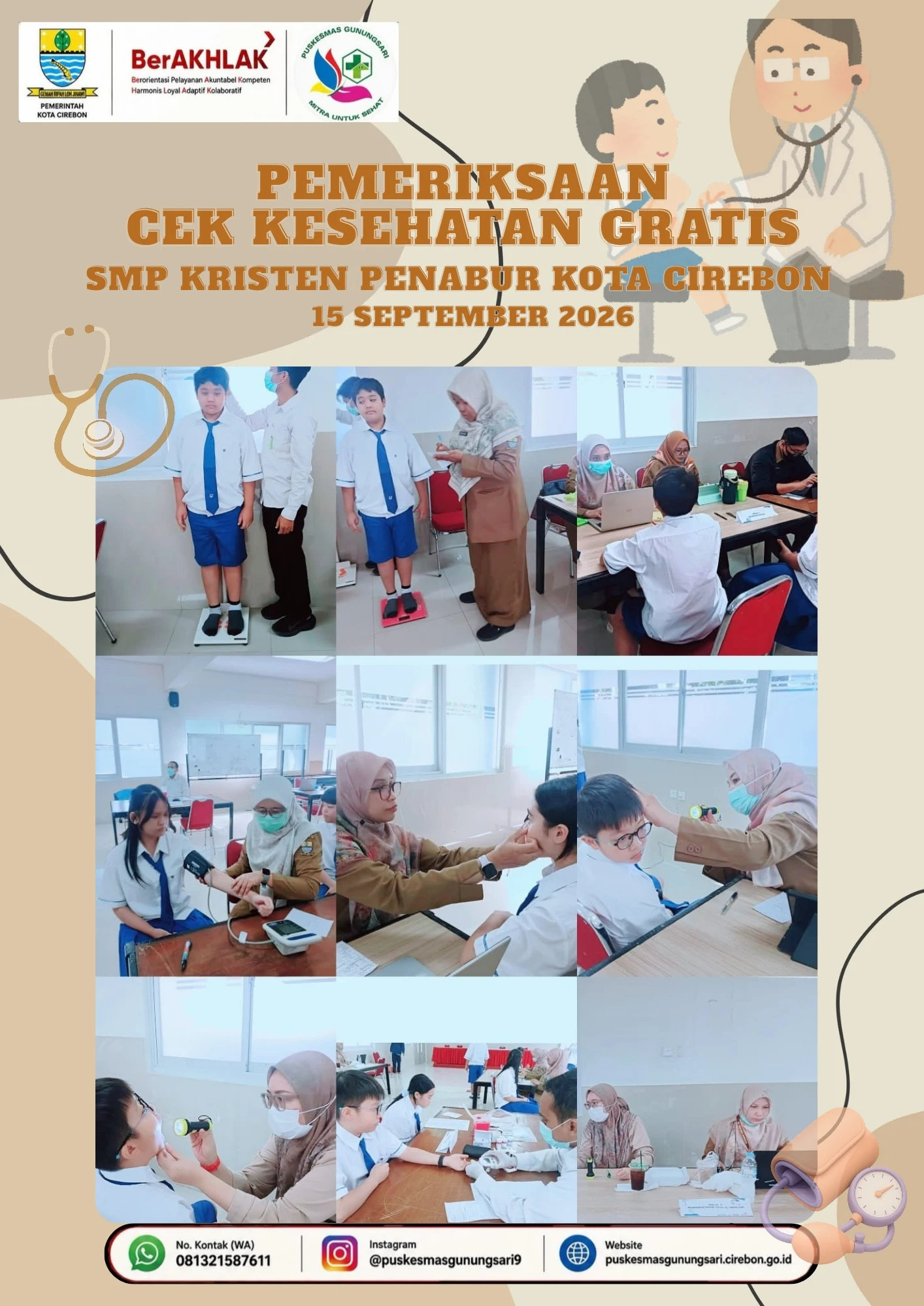 MELAKSANAKAN KEGIATAN CEK KESEHATAN GRATIS DI SMP KRISTEN PENABUR KOTA CIREBON PADA TANGGA 15 SEPTEMBER 2026