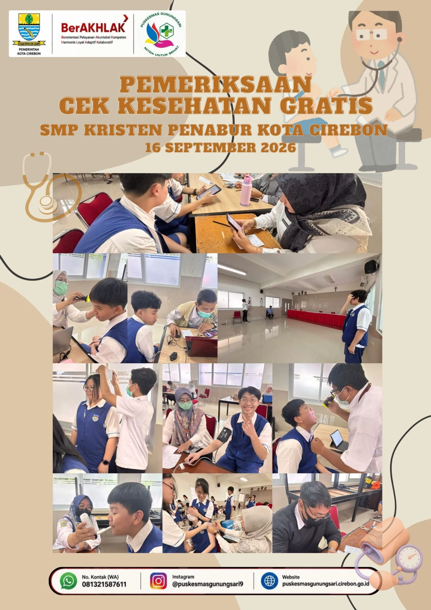 MELAKSANAKAN KEGIATAN CEK KESEHATAN GRATIS DI SMP KRISTEN PENABUR KOTA CIREBON PADA TANGGA 16 SEPTEMBER 2026