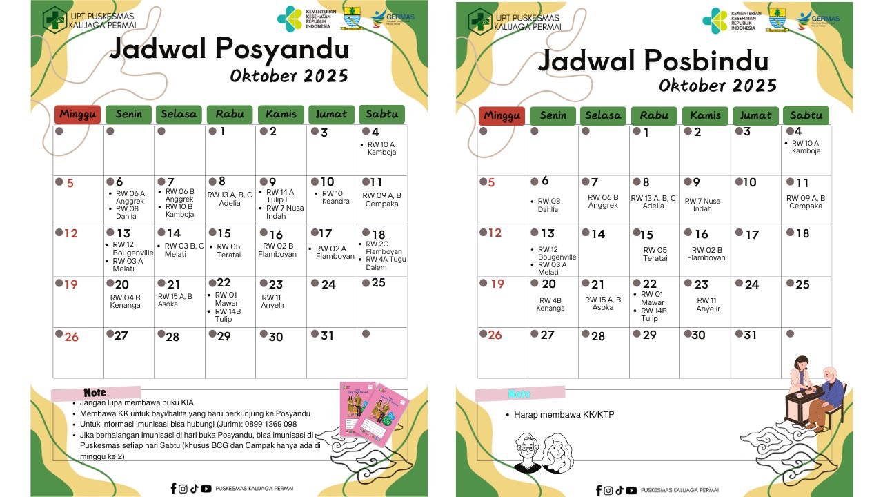 JADWAL POSYANDU BULAN OKTOBER TAHUN 2025